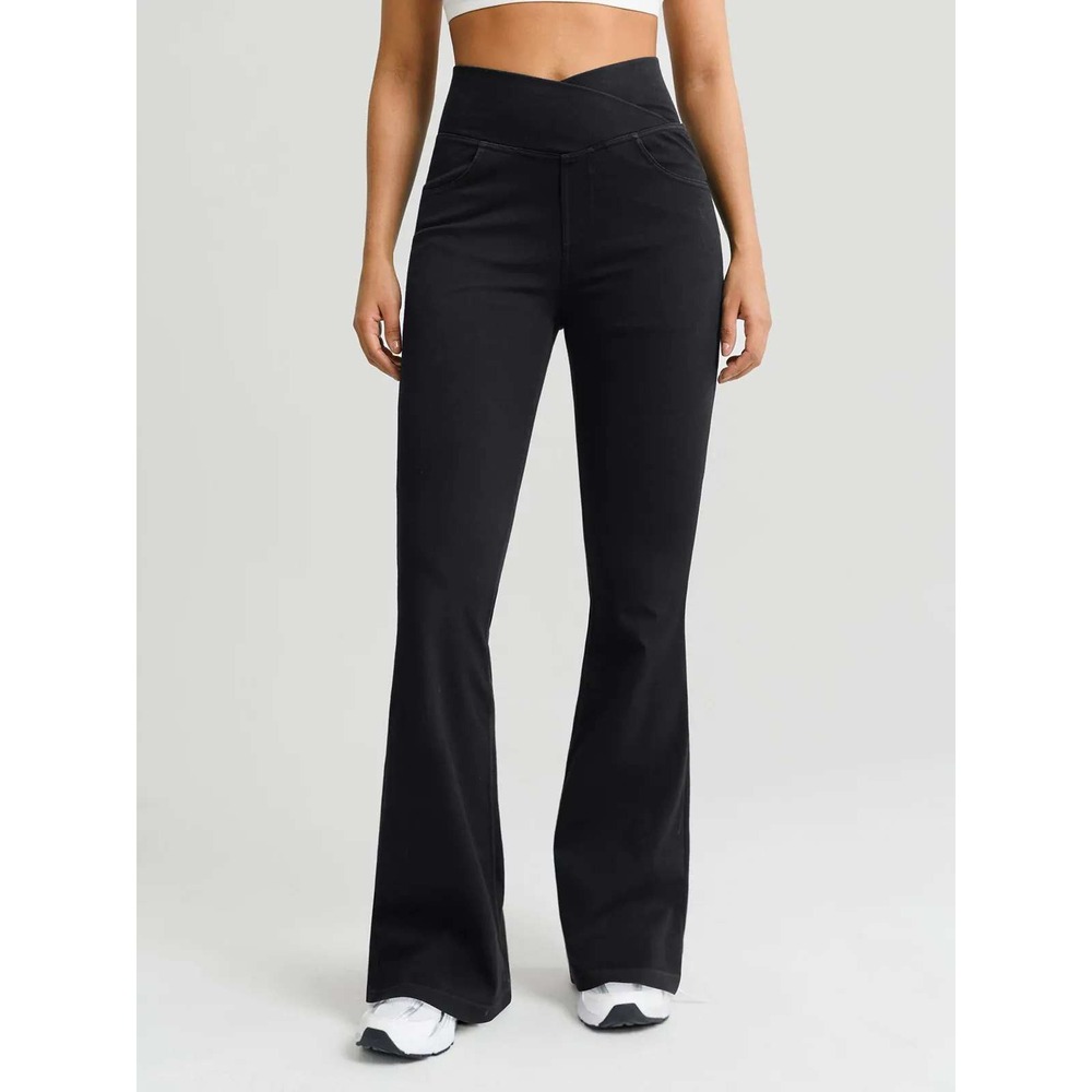 Brxl Womens Black High Waisted Flare Leg Pull On Pants Size XL Tall NWT